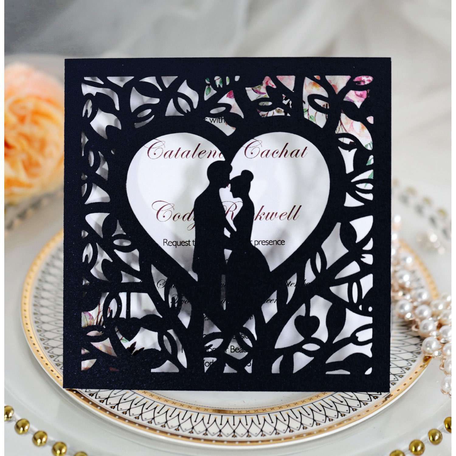 Laser Cut Wedding Invitation Card Off-white Color